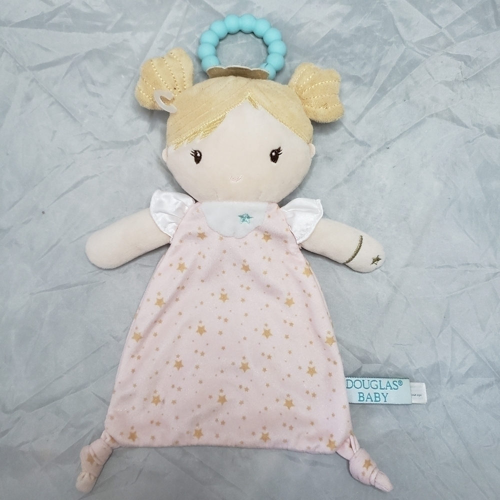 Douglas Baby Princess Doll Lovie Lovey Pink Blonde Girl with Teether Comfort EUC